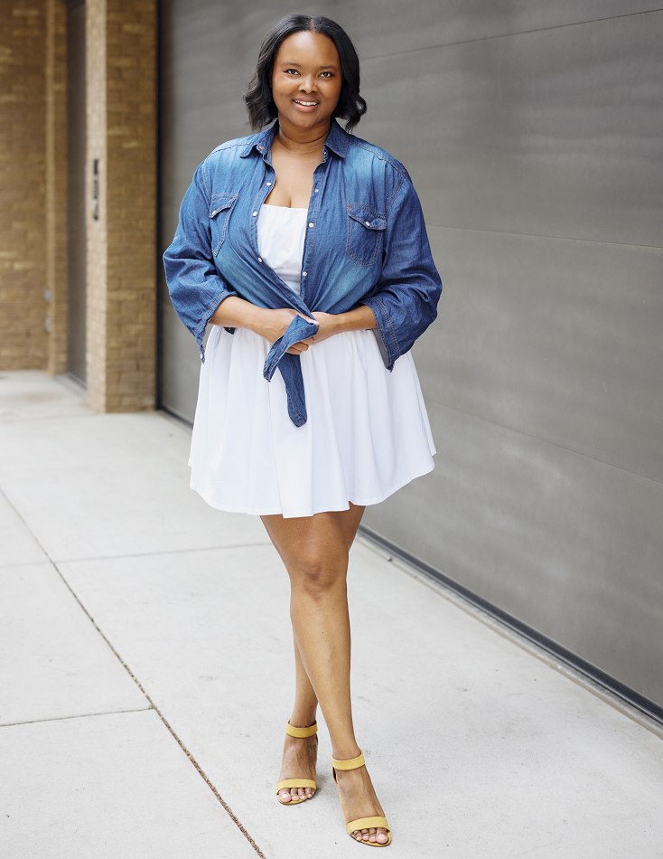 White dress and denim full body
